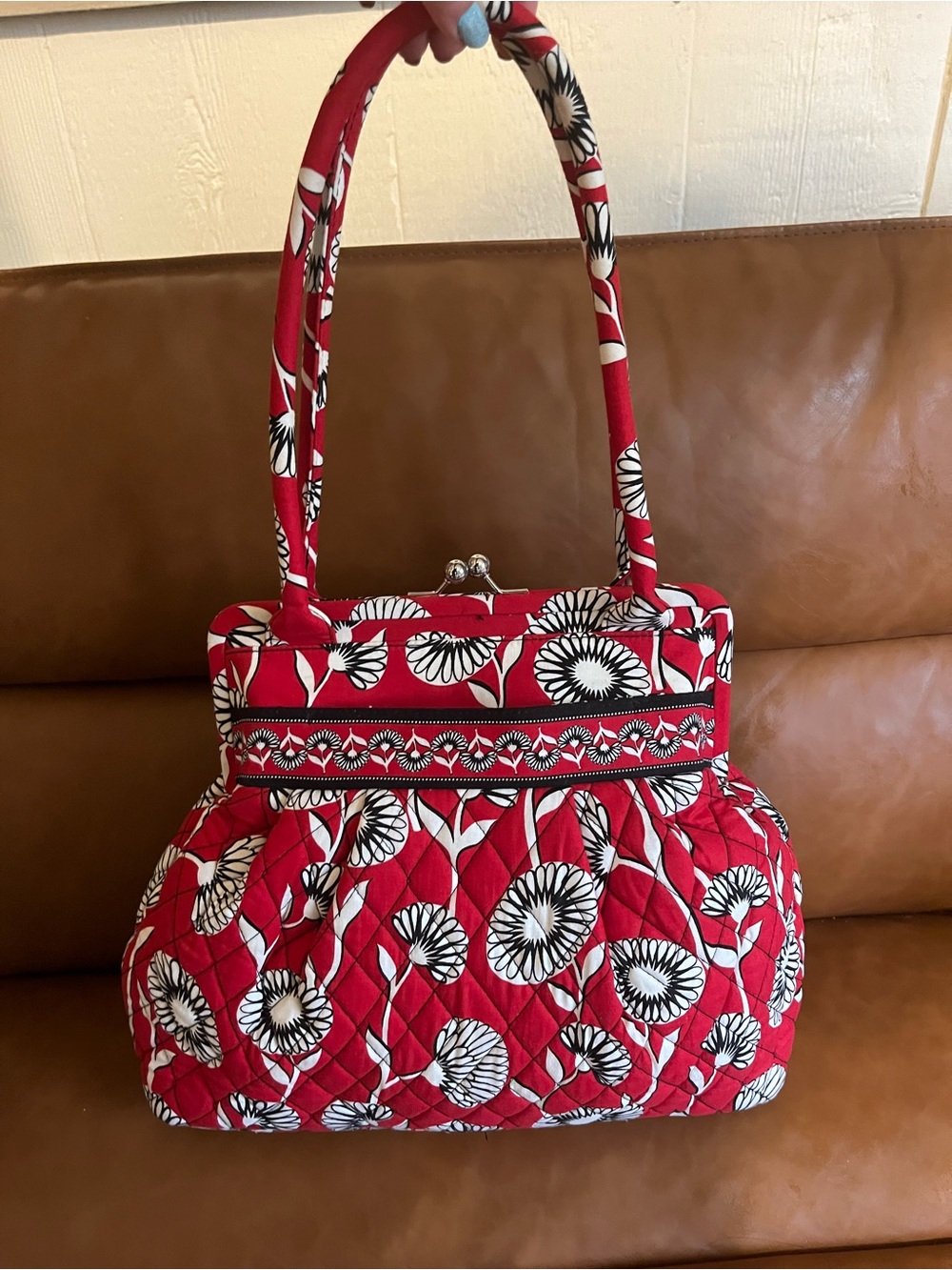 Vera Bradley Red Quilted Floral Frame-Top Shoulder Bag
